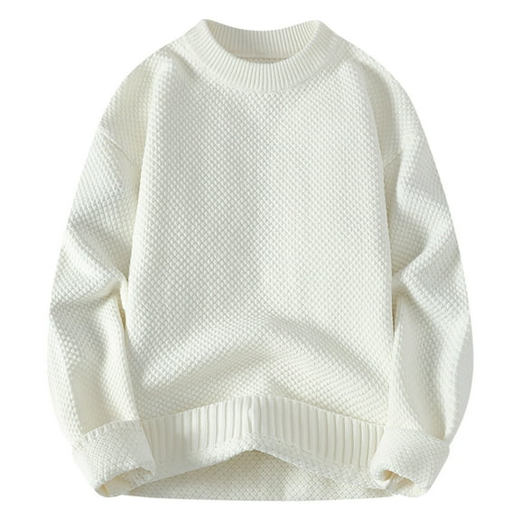 HAiming Mens Ribbed Knit Sweater Solid Color Round Neck Long Sleeve Pullover Tops Fall Winter Plus Size Casual Jumper