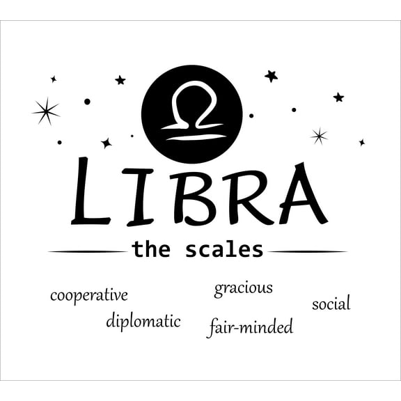 Zodiac Sign Libra Horoscope Quotes Wall Art Decal - Stick And Peel Vinyl Adhesive Constellation Symbol Home Decoration Sticker 18" x 20" | The Scales Cooperative Gracious Social Diplomatic Fair-Minded