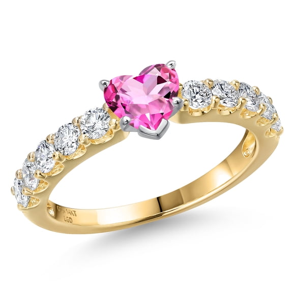 Gem Stone King 14K Two Tone Gold Pink Mystic Topaz and Lab Grown Diamond Engagement Ring for Women | 1.25 Cttw | Heart Shape 5MM | Gemstone November Birthstone | Size 6
