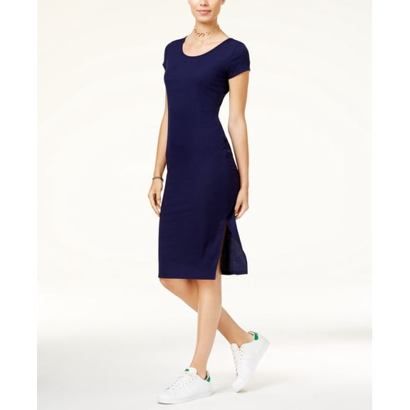 One Clothing Juniors Lace Up Rib Knit T-Shirt Dress Navy S