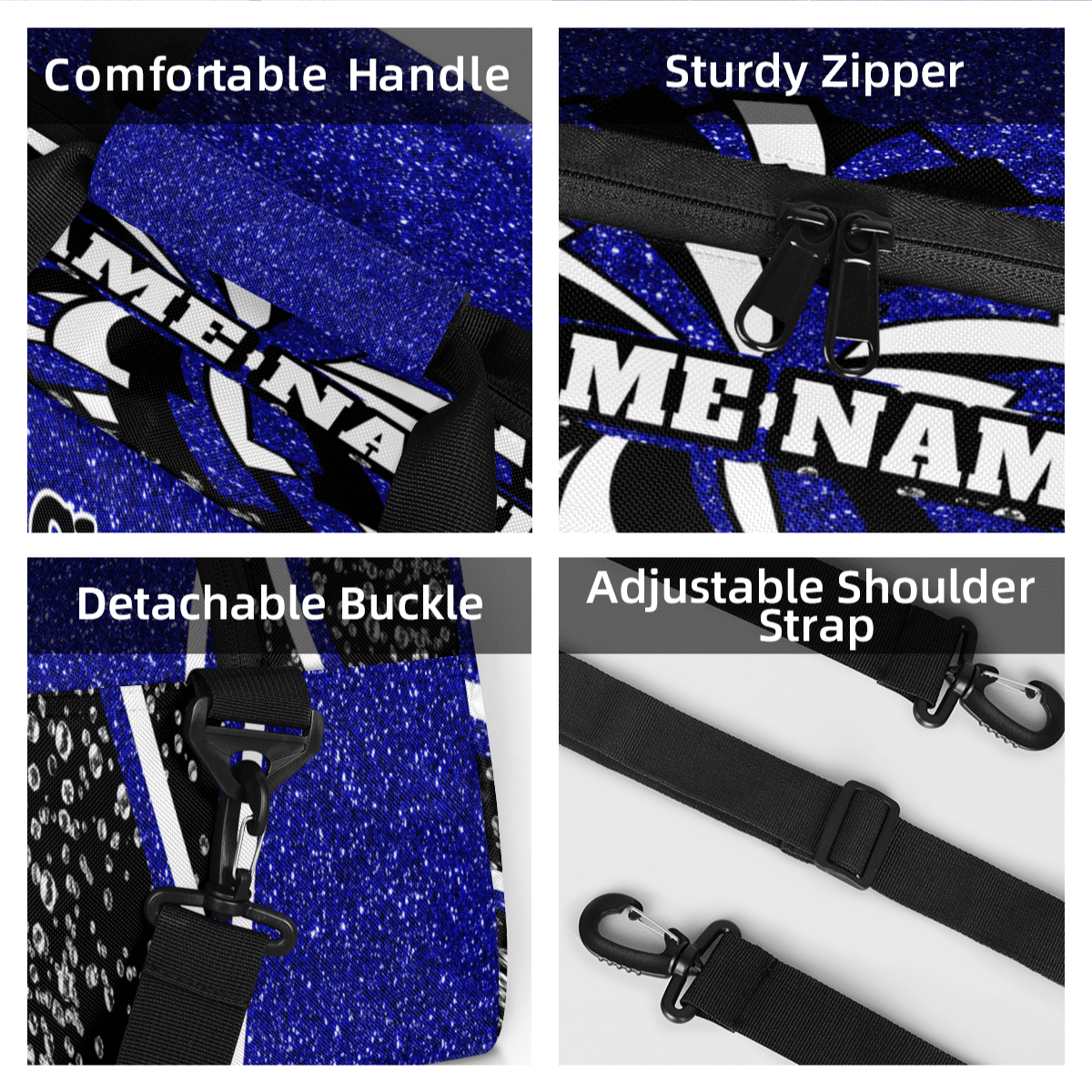 Personalized Cheerleader Bag Dance Bag, Custom Team Bag Gym Bag Sport Duffel Bag, Weekender Bags Travel Bag for Cheer Team Blue Glitter
