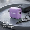thumbnail image 2 of Powertek 20W USB-C PD + 18W USB-A Dual Port Wall Charger, Two-Tone Pastel, Purple, 2 of 6