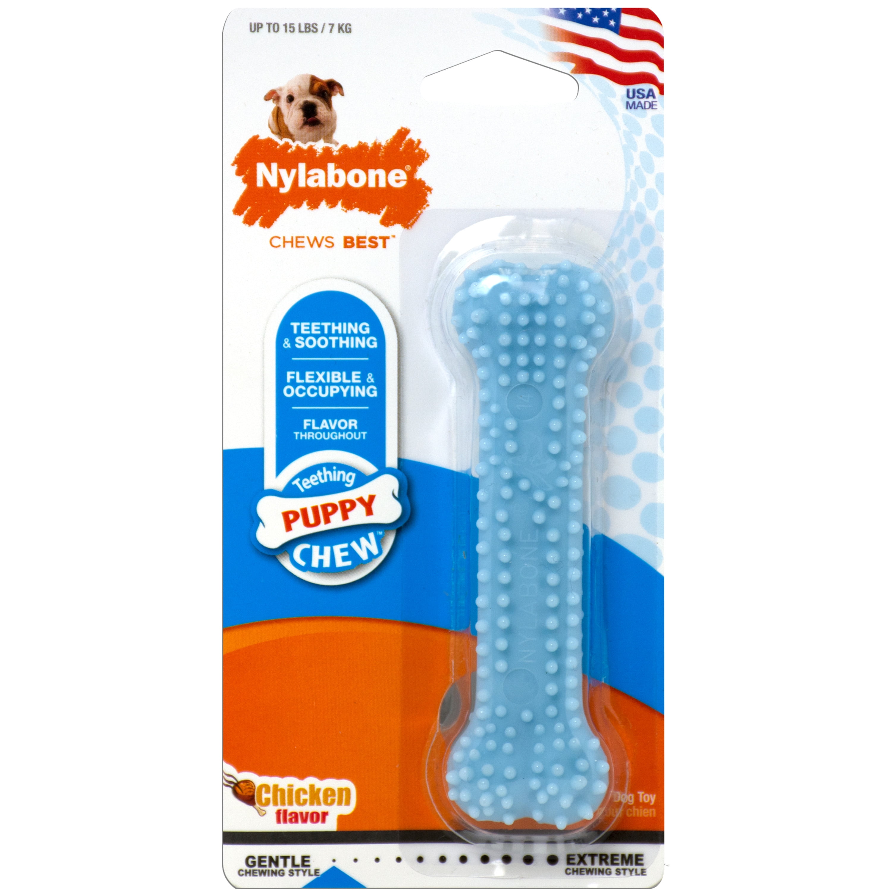Nylabone Puppy Teething & Soothing Flexible Chew Toy Blue Bone Chicken  X-Small/Petite (1 Count) - Walmart.com