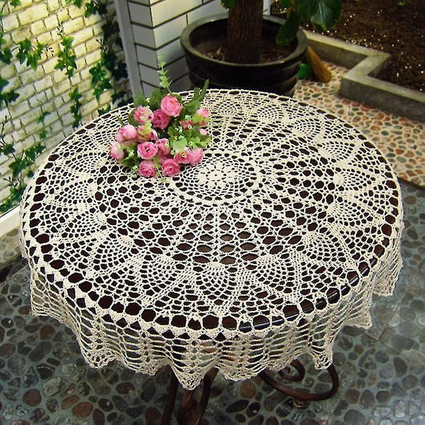 Round Cotton Hand Crochet Hollow Out Tablecloth Wedding Dining Table Cloth Cover