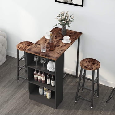 FULLWATT Round Kitchen Bar Table Cafe Table Adjustable Pub Counter Wood Top Swivel (Black ...