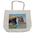 thumbnail image 1 of Beach Shopping Bag, Old Rocky Stone Arches on Spanish Seacoast Summer Nature Scenery Mediterranean Print, Eco-Friendly Reusable Bag for Groceries Beach and More, 15.5" X 14.5", Cream, by Ambesonne, 1 of 2
