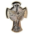 thumbnail image 5 of Natural Wood Carved Religious Angel Statue Cross Decor - Handcrafted Wooden Saint Michael Figurine With Intricate Details, Cross Design For Home, Church, Religious Space Decor, 5 of 9