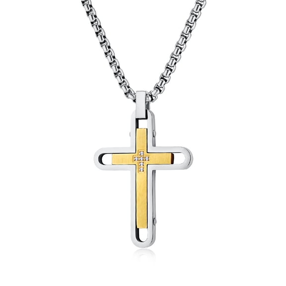 Metaljc Stainless Steel Cross Necklace for Men, Religion Fashion Jewelry Gifts, 24 In