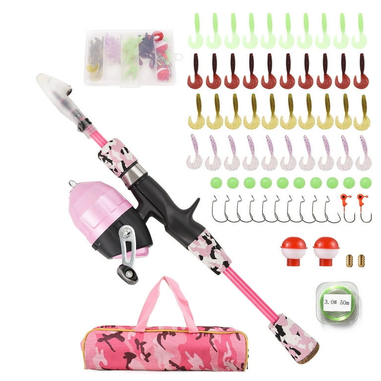 Dcenta Kids Fishing Pole Pink, Portable Telescopic Fishing Rod and Reel Combo Kit - with Spincast Fishing Reel Tackle Box for Girls, Youth Dcenta Kids Fishing Pole Pink, Portable Telescopic Fishing Rod and Reel Combo Kit - with Spincast Fishing Reel Tackle Box for Girls, Youth