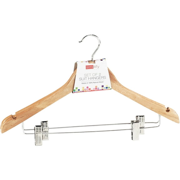 Simplify Wood Suit Clothes Hanger, 2 Count, Adult Size, Beige