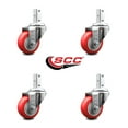 thumbnail image 2 of 3.5 Inch Red Polyurethane Wheel Swivel 3/4 Inch Square Stem Caster Set SCC, 2 of 2