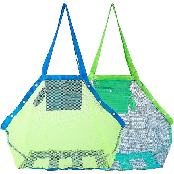 La bolsa de asas de la playa de la malla, bolsos de la concha del mar de los niños, 2 paquetes de la bolsa grande del juguete de la playa lejos de la arena, organiza los juguetes d