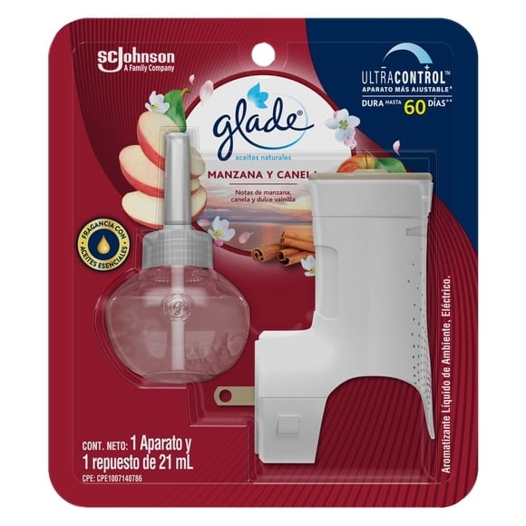 Aromatizante ambiental Glade Aceites Naturales manzana y canela 1 aparato con repuesto de 21 ml