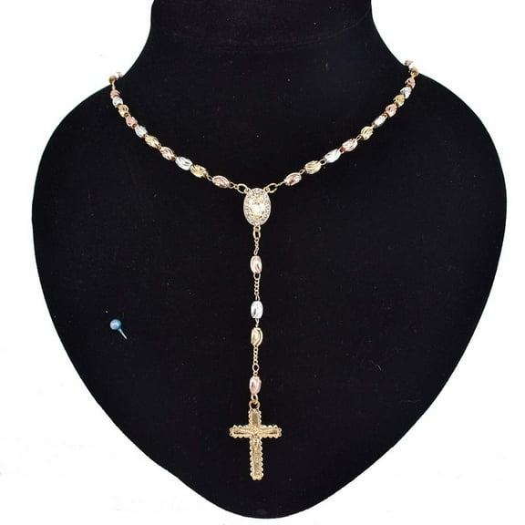 JoeytheJewelryNY 18k Layered real gold filled religious rosary necklace tri colors #4