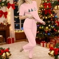 thumbnail image 6 of EchfiProm Womens Christmas Pajamas Cute 3PC Set Loungewear Short Sleeve Long Pants Pink Holiday Pjs Set for Ladies, 6 of 8
