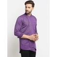 thumbnail image 3 of eloria Traditional Men's Purple Geometric Woven Design Asymmetric Kurta, 3 of 7