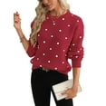 thumbnail image 2 of Women'S Polka Dots Sweaters Long Sleeve Round Neck Knitted Pullover Tops Red M, 2 of 7