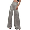 thumbnail image 1 of AherBiu Womens Sequin Pants High Waisted Plus Size Straight Leg Sparkly Club Wear Solid Color Trousers, 1 of 5