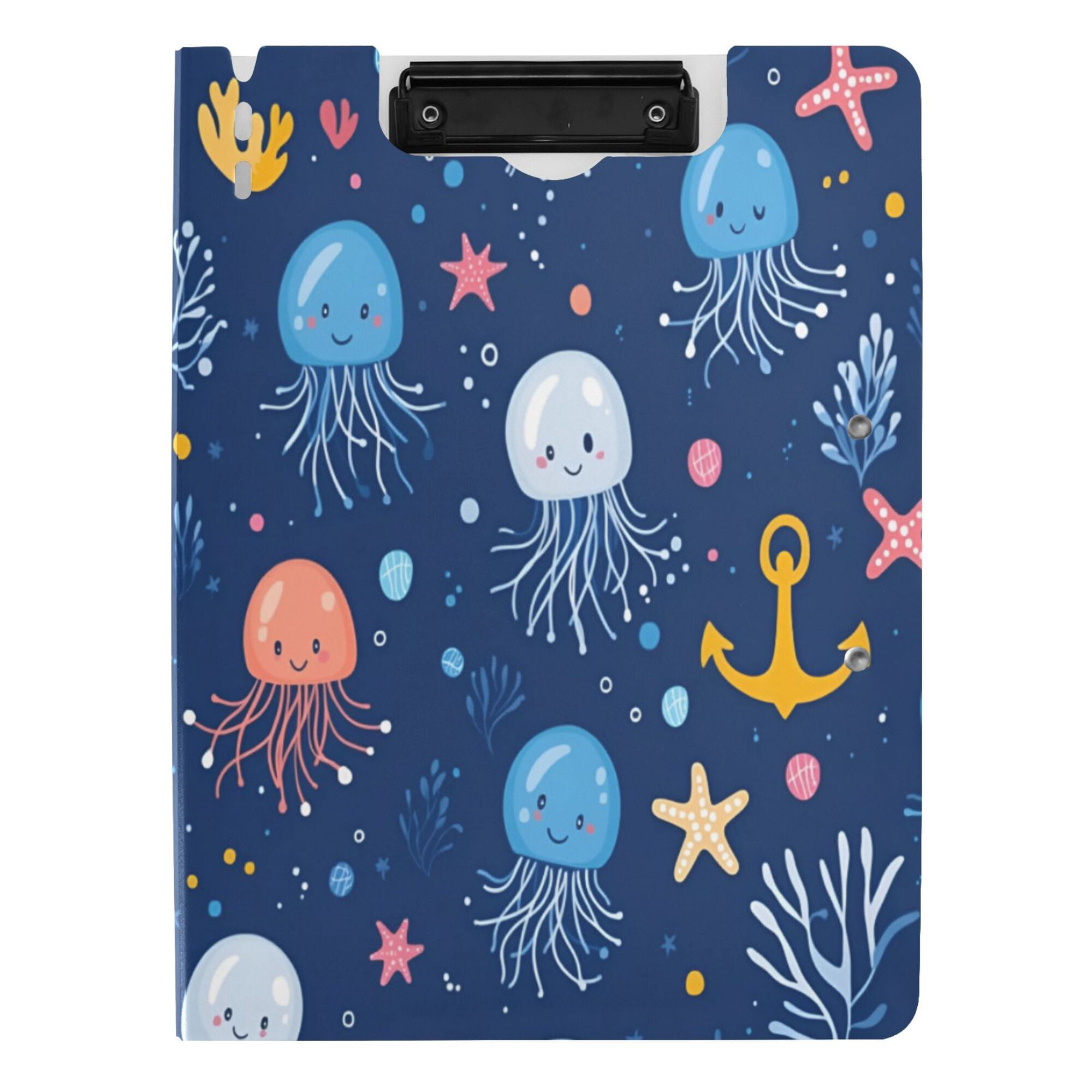 FORMRS A4 Clipboard Folder with Pen Holder Horizontal Foldable School Office Binder, Blue Jellyfish