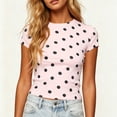 thumbnail image 6 of SAWOBUUN Women Cute Polka Dot T Shirt Short Sleeve Slim Stretch Crew Neck Trendy Summer Top, 6 of 7