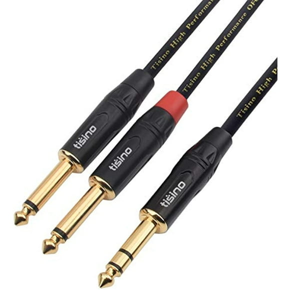Tisino 1/4 inch (6.35mm) TRS Stereo to Dual 1/4 inch (6.35mm) TS Mono Y-Splitter Cable Send and Return Insert Cable Patch Cord - 6.6 feet/2 Meters