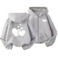 thumbnail image 2 of fnnxnal Girls' Gray Double-Side Heart Print Full-Zip Hoodie - 100% Polyester Soft Skin-Friendly Kangaroo Pocket Kids Sweatshirt for 3-12 Years,Size 11-12T, 2 of 8