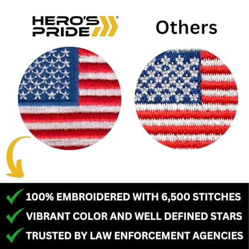 Hero's Pride American Flag Patch, White Border, Sew-On, 3-3/8" x 2" (Pack of 12)