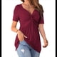 thumbnail image 1 of Blusa de Mujer con Cuello en V y Nudo Delantero, Corta, Estilo Túnica Oversize, Estilo Jersey Liso de Verano Vino Tinto XXXL, 1 of 7