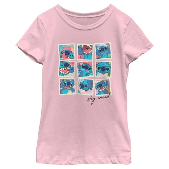 Girl's Lilo & Stitch Stay Weird Portraits Graphic Tee Light Pink Small