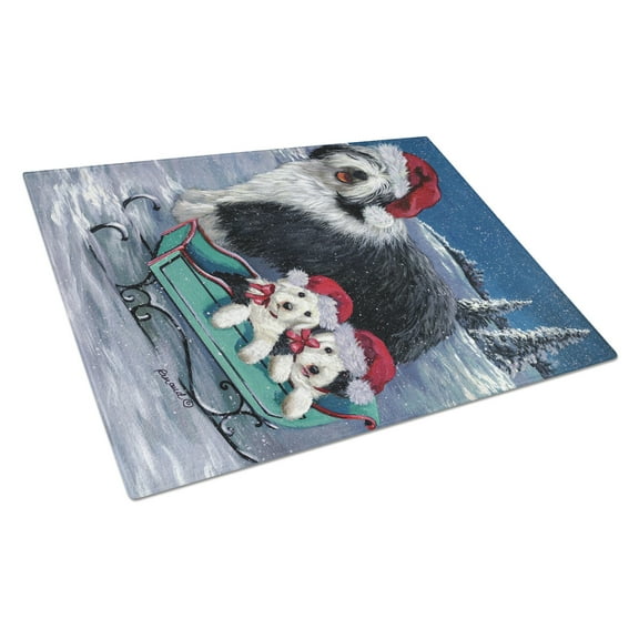 Old English Sheepdog Christmas Snow Glass Cutting Board Large PPP3120LCB