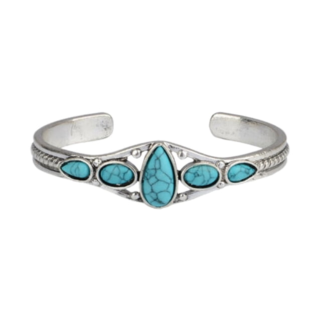 SIfdSeng Boho Vintage Turquoise Engraved Openwork Geometric Bracelet Open Adjustable Bracelet Silver Bracelets for Women Friendship Bracelets Bulk Initial Bracelets for Women Sterling Silver