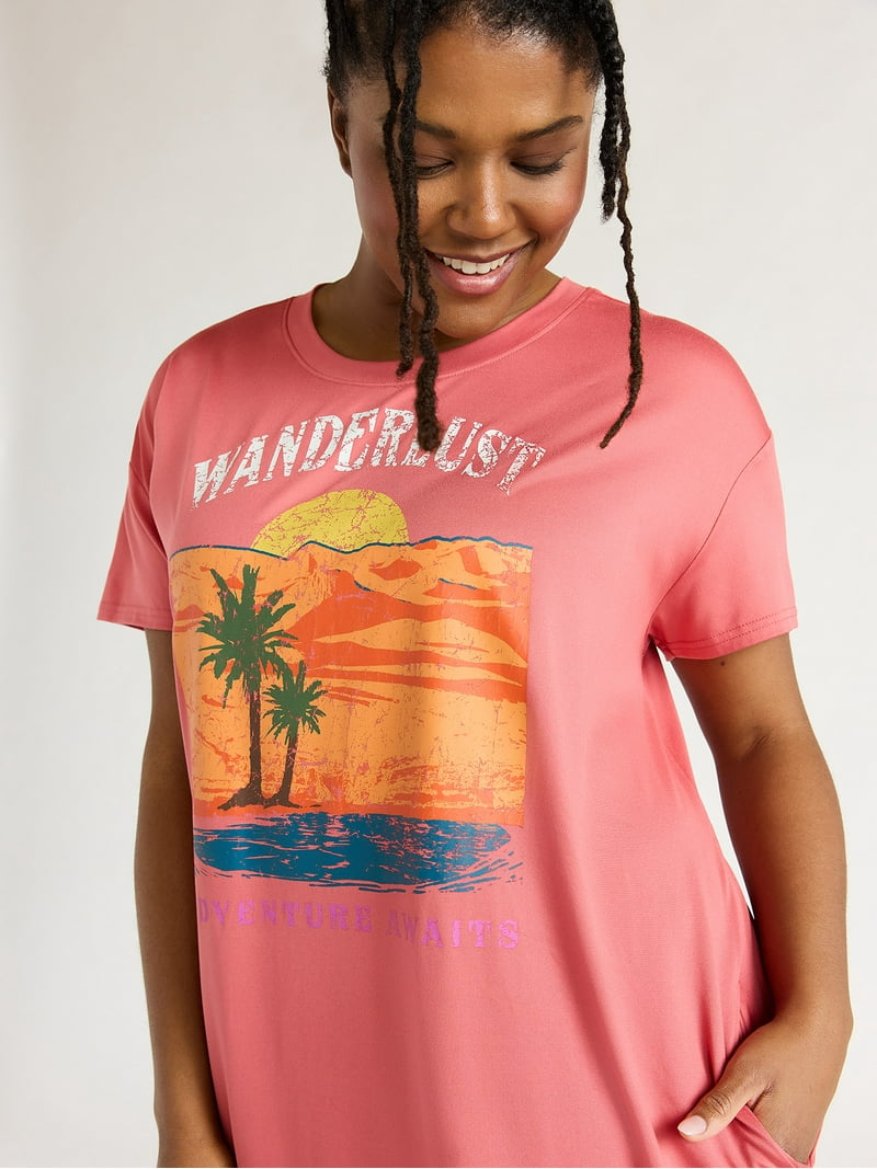 Joyspun Women's Short Sleeve Sleep Shirt with Pockets, Sizes S/M
