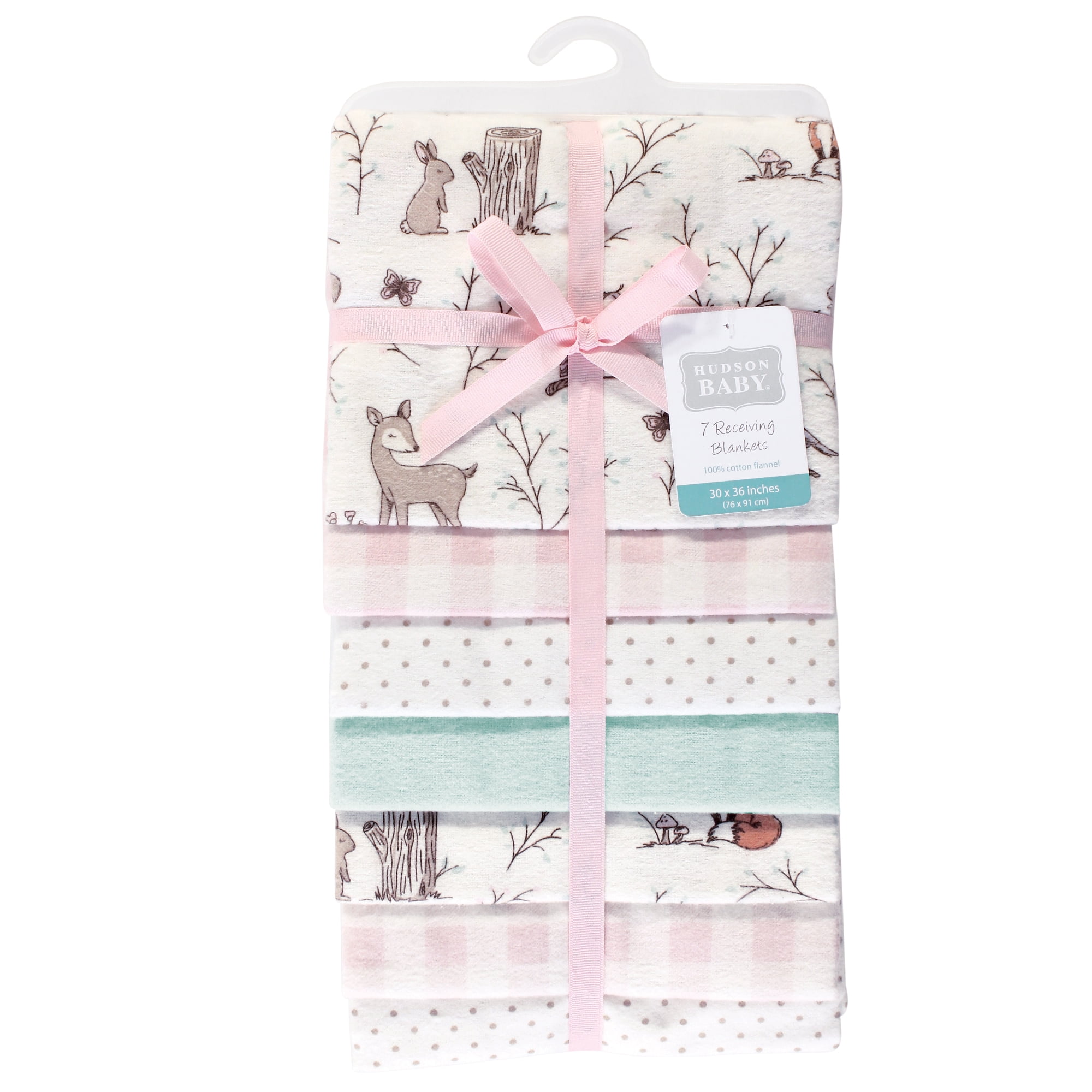 Little Treasure Hudson Baby Girls Cotton Poly Flannel Receiving Blankets 7-Pack, Pink Enchanted Forest, 30x30 inches