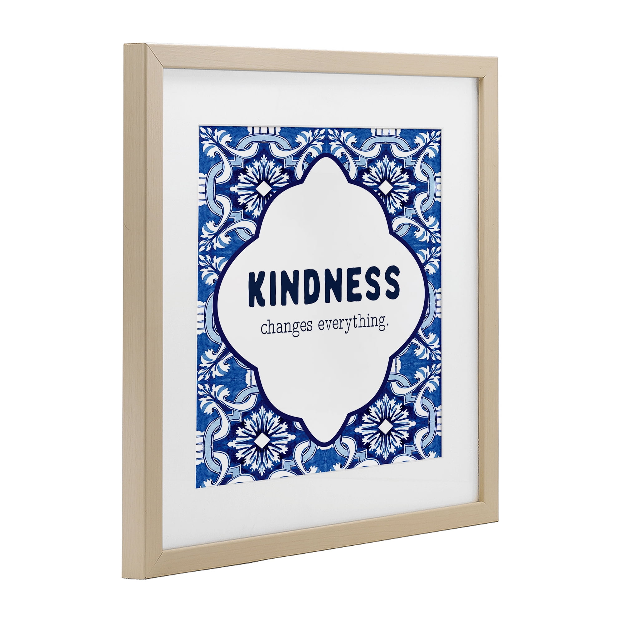Patterned Kindness Changes Everything Birch Framed Print Under Glass, design by Lettered and Lined