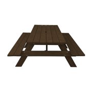HomeRoots Dark Brown Solid Wood Outdoor Picnic Table Umbrella Hole