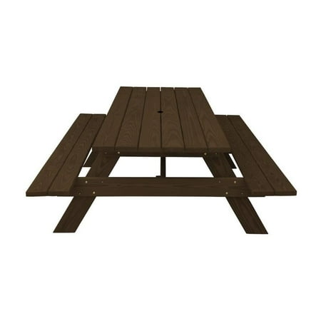HomeRoots Dark Brown Solid Wood Outdoor Picnic Table Umbrella Hole
