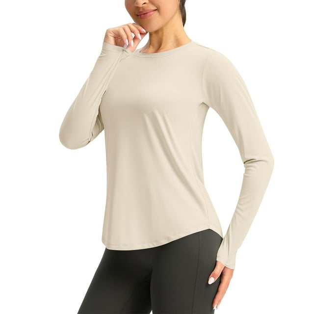 Besolor Hauts d'Entraînement pour Femmes à Manches Longues Légers UPF50+ Protection Solaire UV Course Randonnée Chandails Athlétiques de Gym