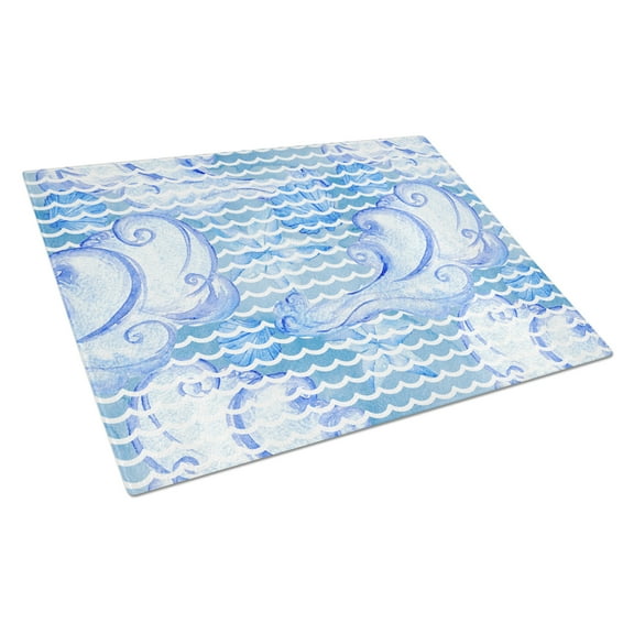 Caroline's Treasures Beach Watercolor Abstract Waves Glass Cutting Board Large