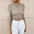 thumbnail image 3 of Vedolay Cute Tops for Women Long Sleeve Tops Waffle Knit Fashion Cropped Casual V Neck Top,Khaki S, 3 of 5