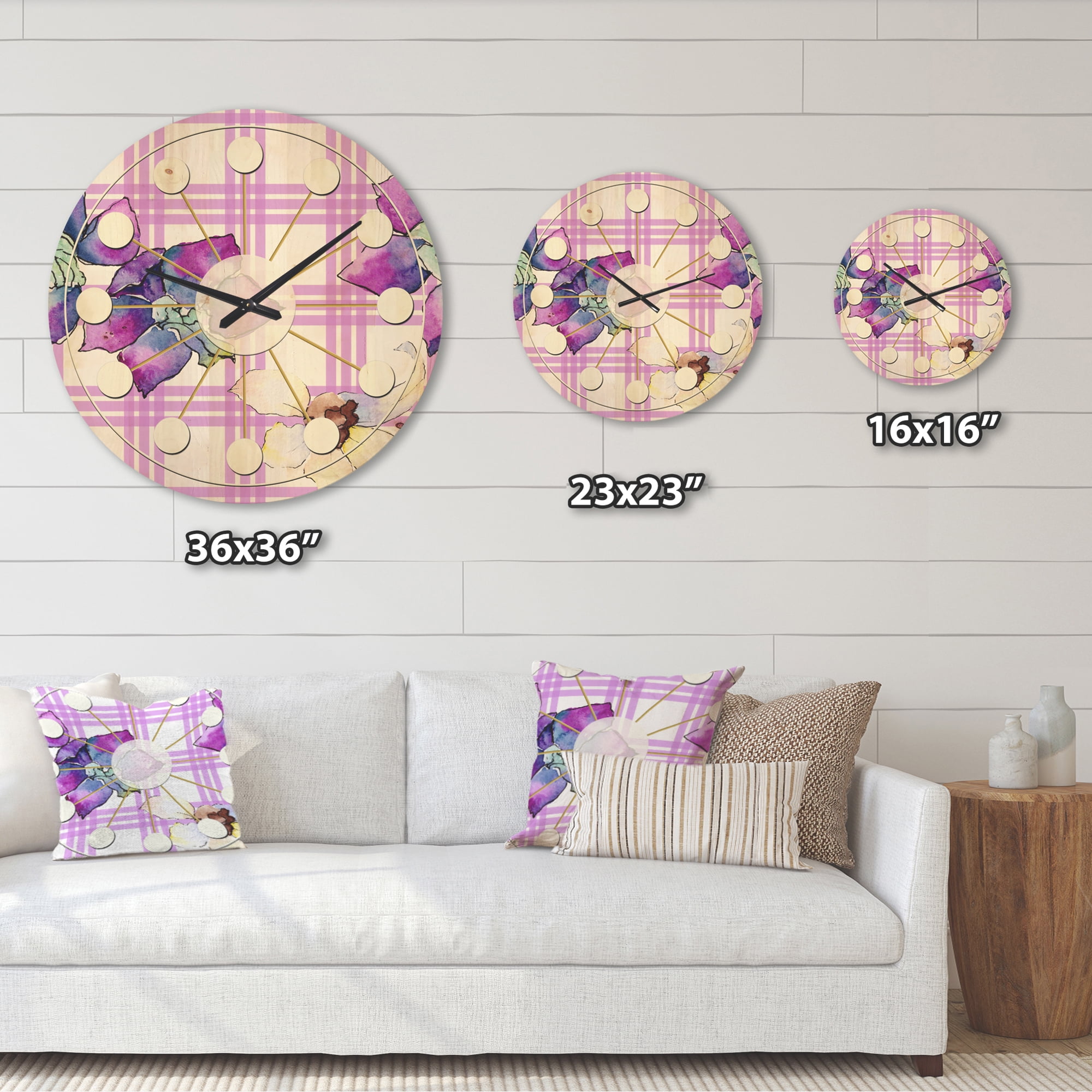 Designart 'Botanical Floral Retro VII' Mid-Century Modern Wood Wall Clock