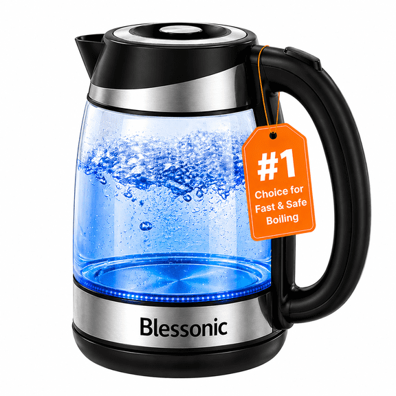 Blessonic Electric Water Kettle, 1.8L 1500W, Hot Water Boiler, Auto Shut Off, Boil-Dry Protection, BPA Free, Borosilicate Glass Electric Tea Kettle