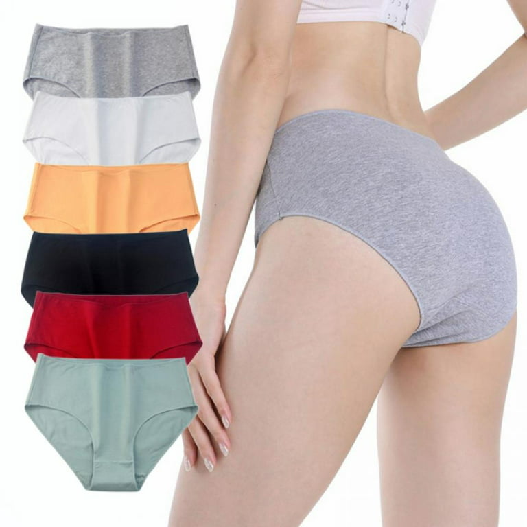 6Pack Women's Pure Cotton Briefs M-2XL 6-Color Mid-Rise Soft Hipster Panties  Tummy Control Stretch Underpants 