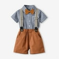 thumbnail image 5 of KYAIGUO Boys Girls 2Pcs Short Sleeve Clothes Gentleman Outfit for Toddler Kids Baby，Summer Cotton Short Sleeve Shirt+Shorts Pants Fashion Comfortable Outfits for 6M-8Y, 5 of 7