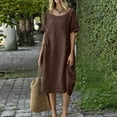 thumbnail image 6 of Dvprdro Crewneck Short Sleeve Side Drawstring Tie Hem Side Pockets Loose A Line Maxi Dress for Women 2026 Summer Beach Casual Solid, 6 of 7