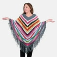thumbnail image 4 of TAMSY Dark Grey with Multicolor Stripe Pattern Cotton Hand Chrochet Poncho - One Size Fits Most Birthday Mothers Day Gifts, 4 of 5