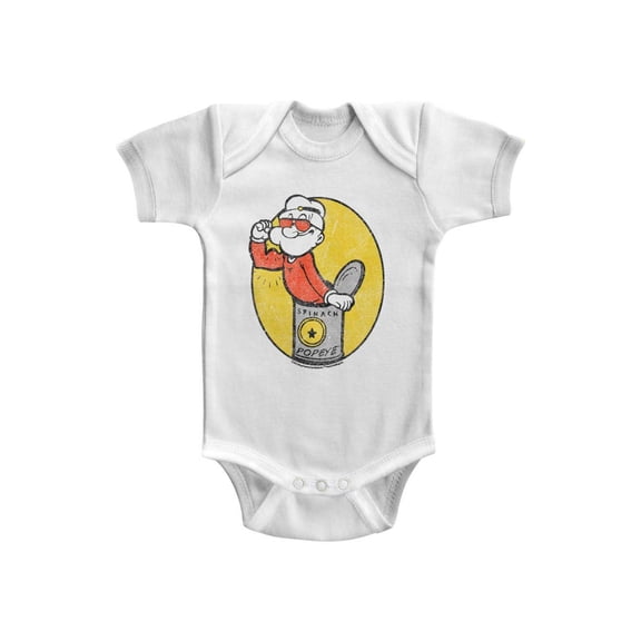 Popeye Baby Popeye Spinach Can White Infant Baby Creeper Snapsuit Romper