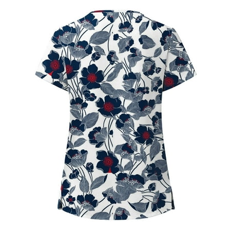 

Women Scrubs Top Nurses Clothing Working Uniform Top Care Workwear Fashion Short Sleeve V-Neck Tops Pullover Blouse Tops