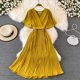 thumbnail image 1 of Formal Women's Dress V-neck Pleated Dress Elegant Temperament Waist Lace-up Hem Long Skirt Office Lady Evening Dresses VestidosM Gao Jinjia LED, 1 of 2