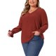 thumbnail image 4 of Blusa de Chiffon Casual de Manga Larga con Botones Decorativos y Escote en V para Mujeres Talla Grande GRACE & GRANDEUR 4X Burdeos, 4 of 5