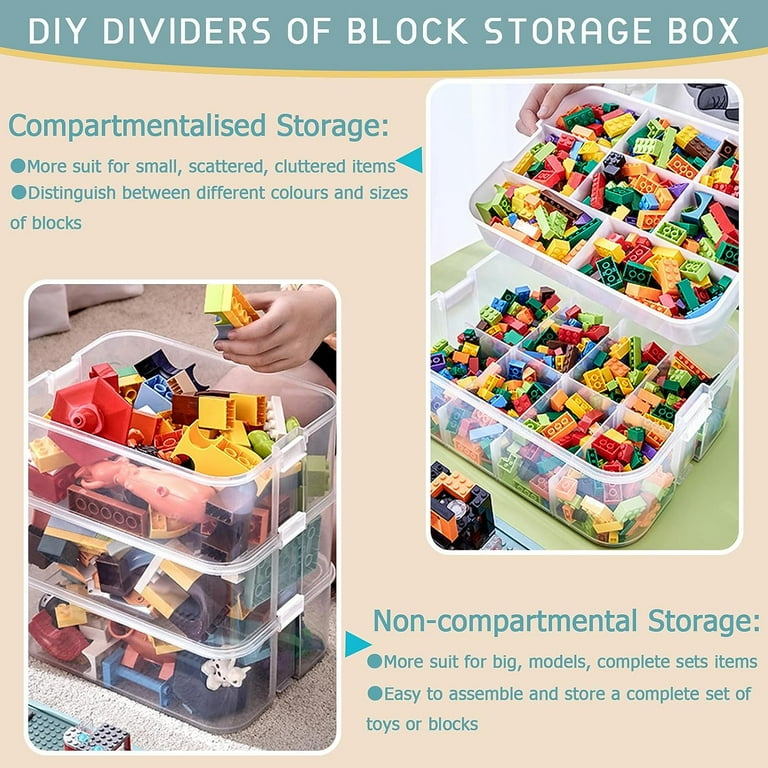 Free Shipping Plastic Storage Organizer for Lego Box Kids Child Toy Stackable Containers with Lids Bins 3 Layers Adjustable Compartments Building Blocks Chest Case Walmart Walmart